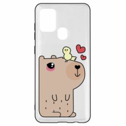 Чехол для Samsung A21s Капибара с цыпленком - PrintSalon