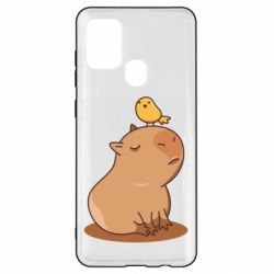Чехол для Samsung A21s Капибара с птичкой