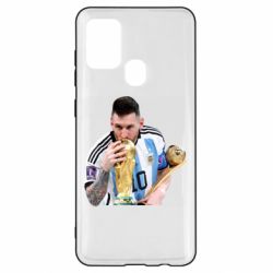 Чехол для Samsung A21s Месси целует кубок - PrintSalon