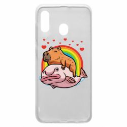 Чехол для Samsung A30 Капибара на рыбе - PrintSalon