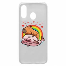 Чехол для Samsung A40 Капибара на рыбе - PrintSalon