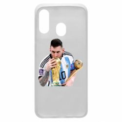 Чехол для Samsung A40 Месси целует кубок - PrintSalon