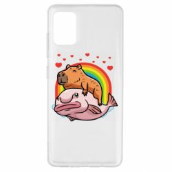 Чехол для Samsung A51 Капибара на рыбе - PrintSalon