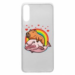 Чехол для Samsung A70 Капибара на рыбе - PrintSalon