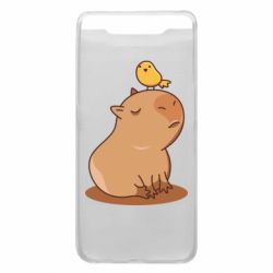 Чехол для Samsung A80 Капибара с птичкой