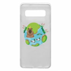 Чехол для Samsung S10 Капибара в воде - PrintSalon