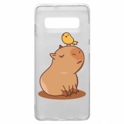 Чехол для Samsung S10+ Капибара с птичкой - PrintSalon