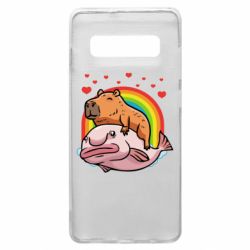 Чехол для Samsung S10+ Капибара на рыбе - PrintSalon