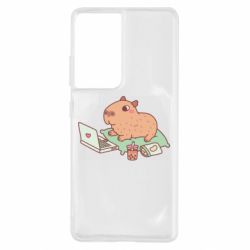 Чехол для Samsung S21 Ultra Capybara With Laptop - PrintSalon