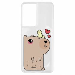 Чехол для Samsung S21 Ultra Капибара с цыпленком - PrintSalon