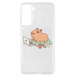 Чехол для Samsung S21 Capybara With Laptop - PrintSalon