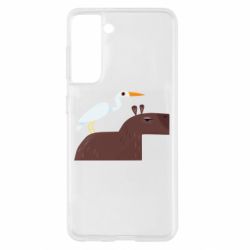 Чехол для Samsung S21 Капибара с цаплей - PrintSalon
