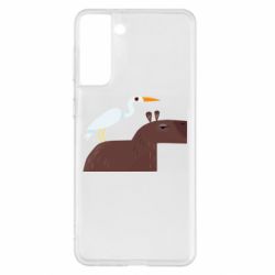Чехол для Samsung S21+ Капибара с цаплей - PrintSalon