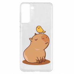 Чехол для Samsung S21+ Капибара с птичкой