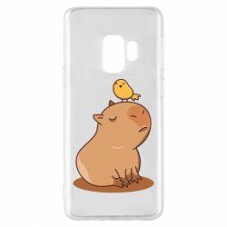 Чехол для Samsung S9 Капибара с птичкой