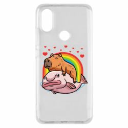 Чехол для Xiaomi Mi A2 Капибара на рыбе - PrintSalon