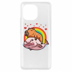 Чехол для Xiaomi Mi11 Капибара на рыбе - PrintSalon