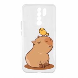 Чехол для Xiaomi Redmi 9 Капибара с птичкой - PrintSalon