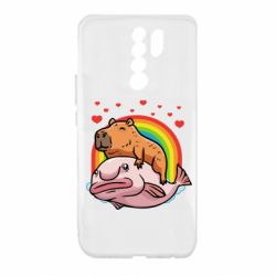 Чехол для Xiaomi Redmi 9 Капибара на рыбе - PrintSalon