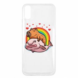 Чехол для Xiaomi Redmi 9a Капибара на рыбе - PrintSalon