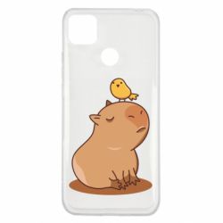 Чехол для Xiaomi Redmi 9c Капибара с птичкой