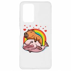 Чехол для Xiaomi Redmi Note 10 Pro Капибара на рыбе - PrintSalon