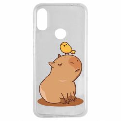 Чехол для Xiaomi Redmi Note 7 Капибара с птичкой