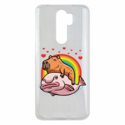 Чехол для Xiaomi Redmi Note 8 Pro Капибара на рыбе - PrintSalon