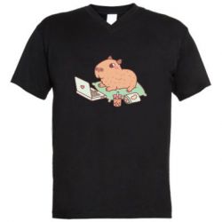 Мужская футболка  с V-образным вырезом Capybara With Laptop - PrintSalon