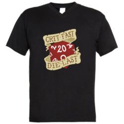 Мужская футболка  с V-образным вырезом Crit fast - die last - PrintSalon