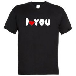 Мужская футболка  с V-образным вырезом День Валентина I love you - PrintSalon