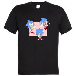 Мужская футболка  с V-образным вырезом Funny Sonic - PrintSalon