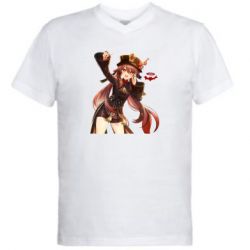 Мужская футболка  с V-образным вырезом Ху Тао Геншин - PrintSalon