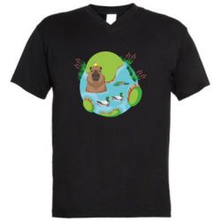 Мужская футболка  с V-образным вырезом Капибара в воде - PrintSalon