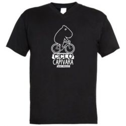 Мужская футболка  с V-образным вырезом Капибара на велосипеде - PrintSalon