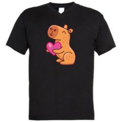 Мужская футболка  с V-образным вырезом Капибара сердечко - PrintSalon