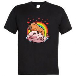 Мужская футболка  с V-образным вырезом Капибара на рыбе - PrintSalon