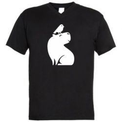 Чоловіча футболка з V-подібним вирізом Копібара та Пташка - PrintSalon