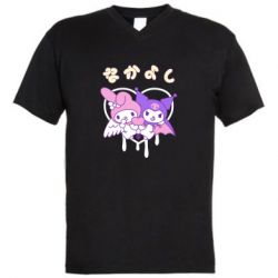 Мужская футболка  с V-образным вырезом Kuromi and My Melody - PrintSalon