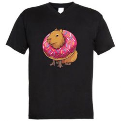 Мужская футболка  с V-образным вырезом Пончик с капибарой - PrintSalon