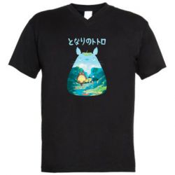 Мужская футболка  с V-образным вырезом Тоторо на рыбалке - PrintSalon