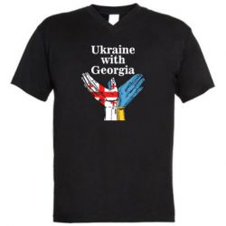 Мужская футболка  с V-образным вырезом Украина с Грузией-PrintSalon Мужская футболка  с V-образным вырезом Украина с Грузией