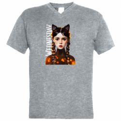 Мужская футболка  с V-образным вырезом Венздей кошка - PrintSalon