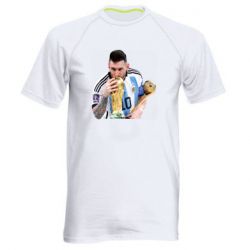 Мужская футболка для спорта Месси целует кубок - PrintSalon