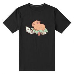 Мужская футболка премиум Capybara With Laptop - PrintSalon