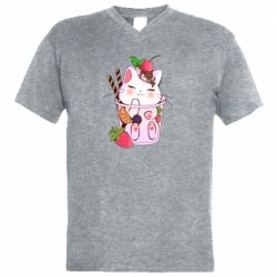 Мужская футболка  с V-образным вырезом Cocktail cat