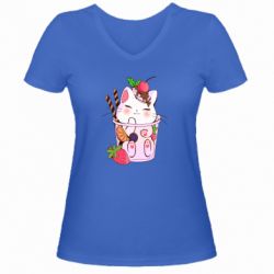 Жіноча футболка з V-подібним вирізом Cocktail cat - PrintSalon