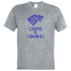 Мужская футболка  с V-образным вырезом Coffee is coming - PrintSalon