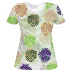 Женская футболка 3D Colored tropical leaves