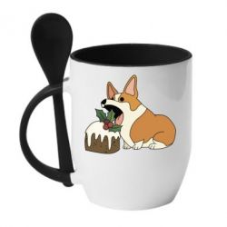 Чашка з ложкою Corgi loves winter holidays - PrintSalon